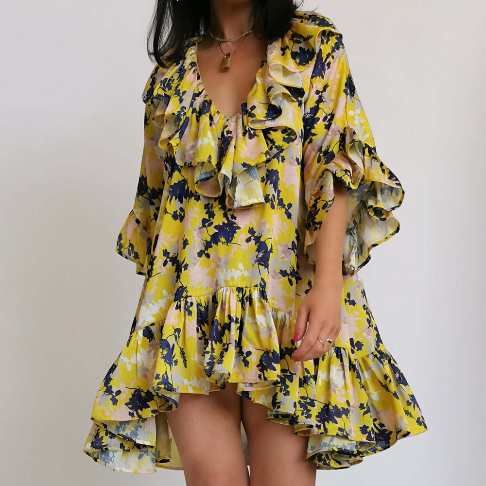 
                      
                        Image of a woman wearing a yellow floral dress outdoors.
                      
                    