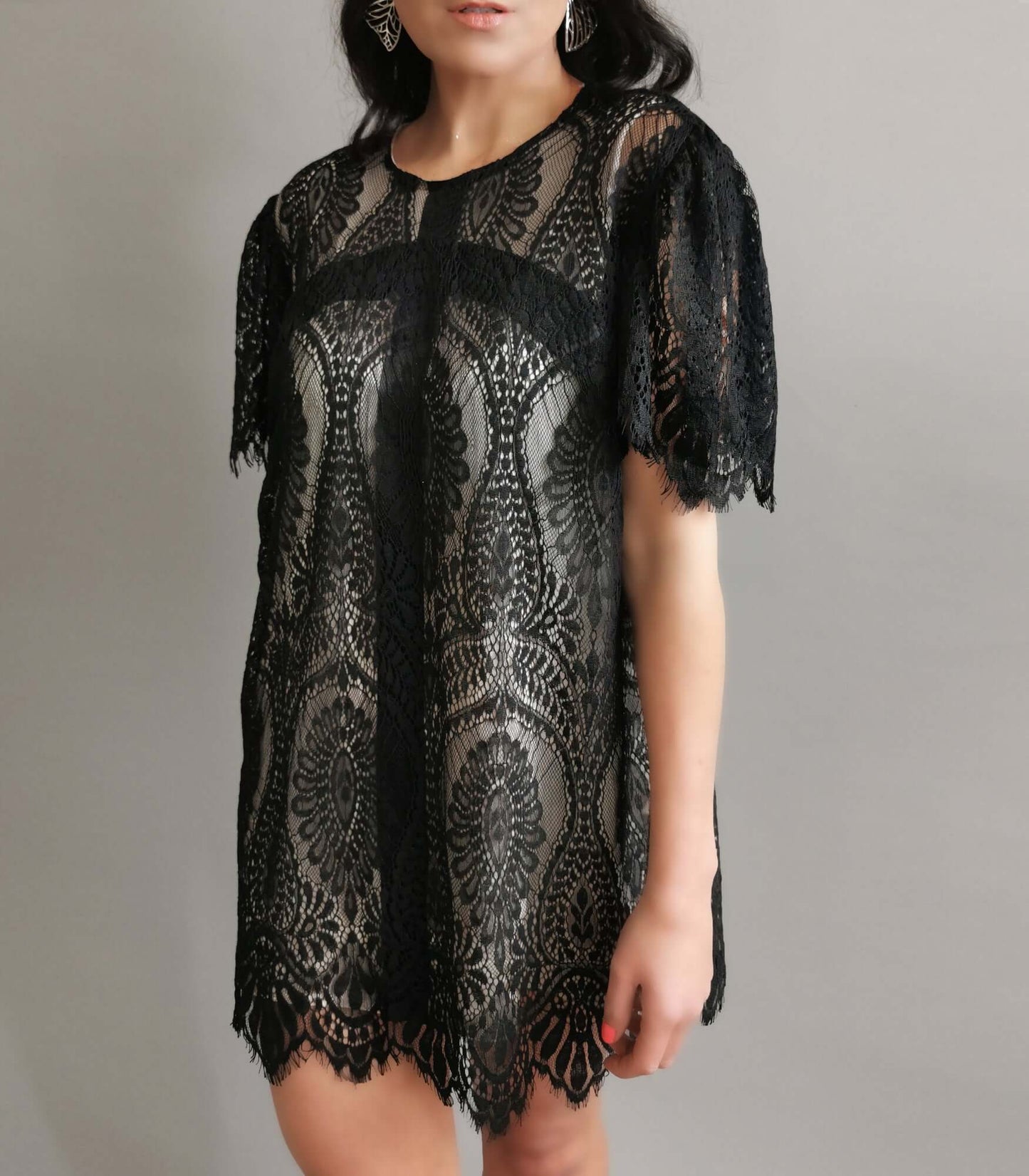 Lexie Dress: Chic Lace Mini with Nude Underlining