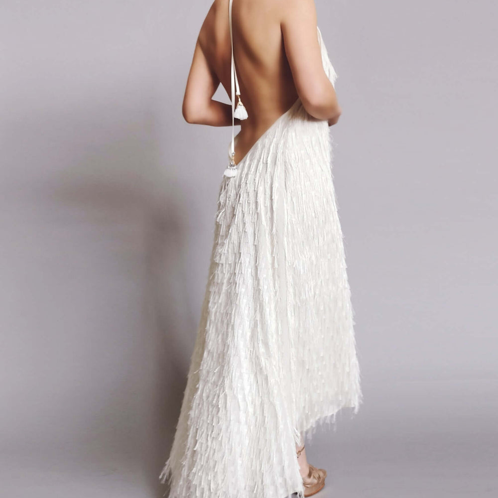 Nixi Dress - Luxurious Backless Feather Tassel Dress