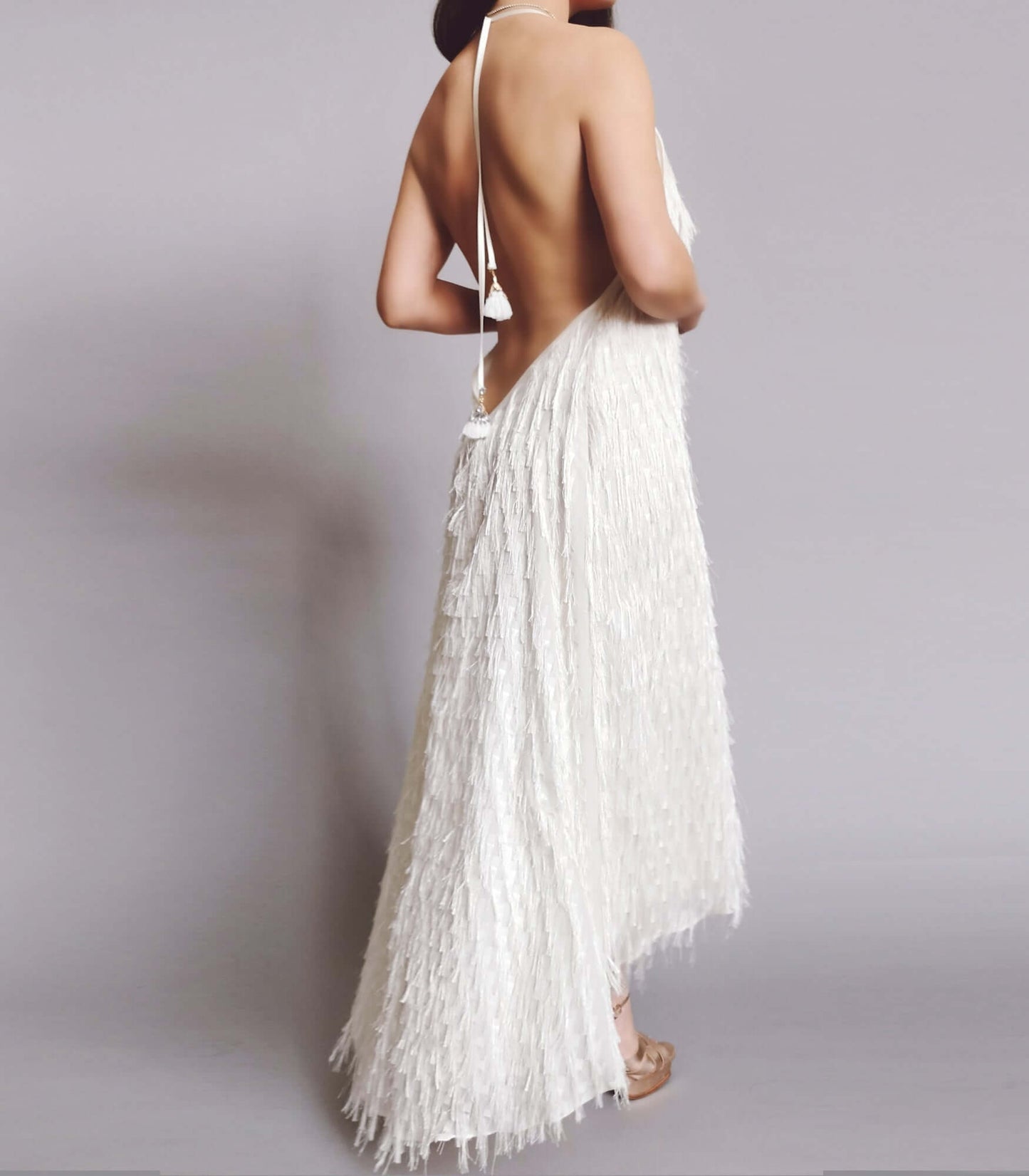 Nixi Dress - Luxurious Backless Feather Tassel Dress