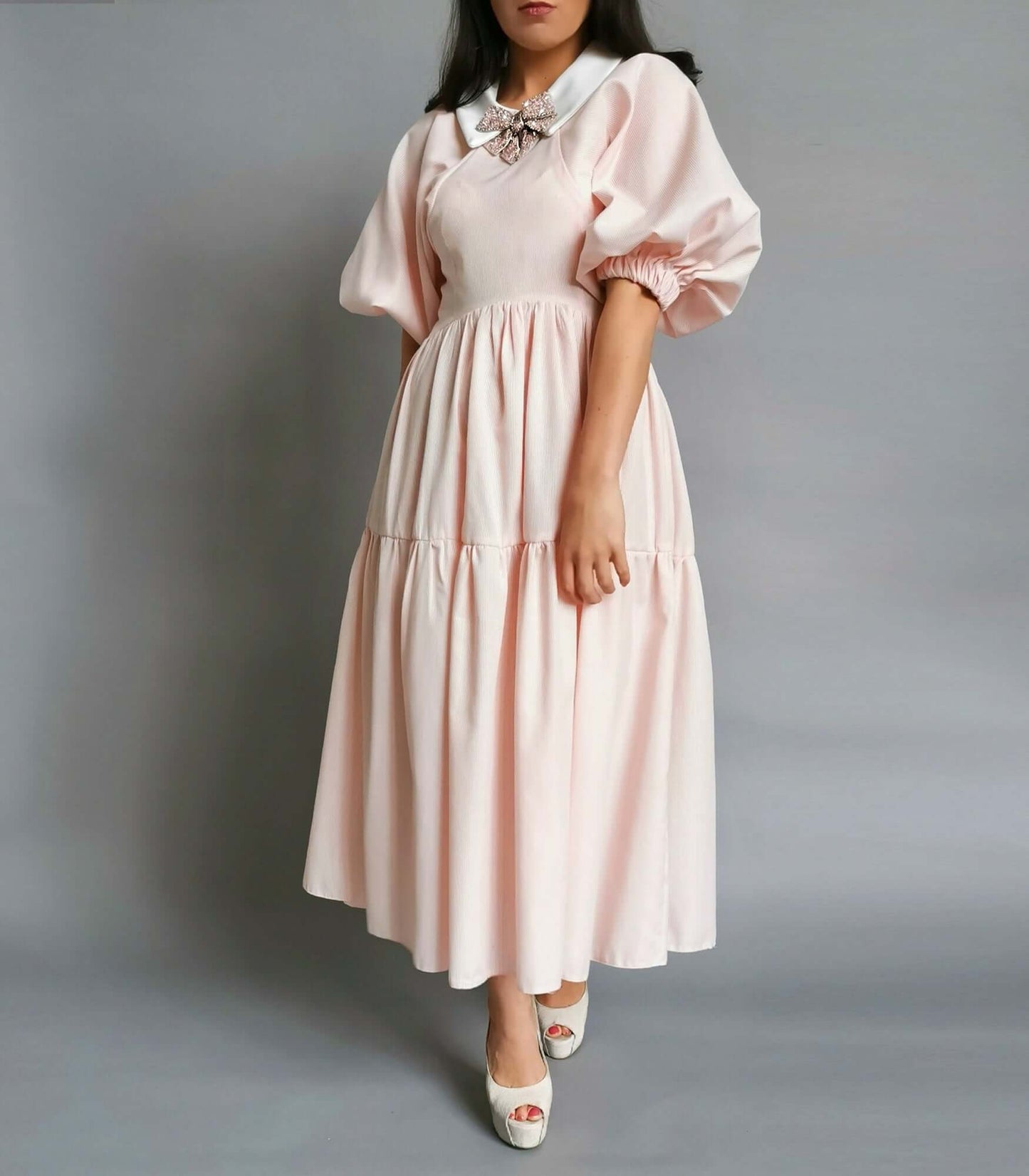 Lia Dress - Elegant Pink Pinstripe