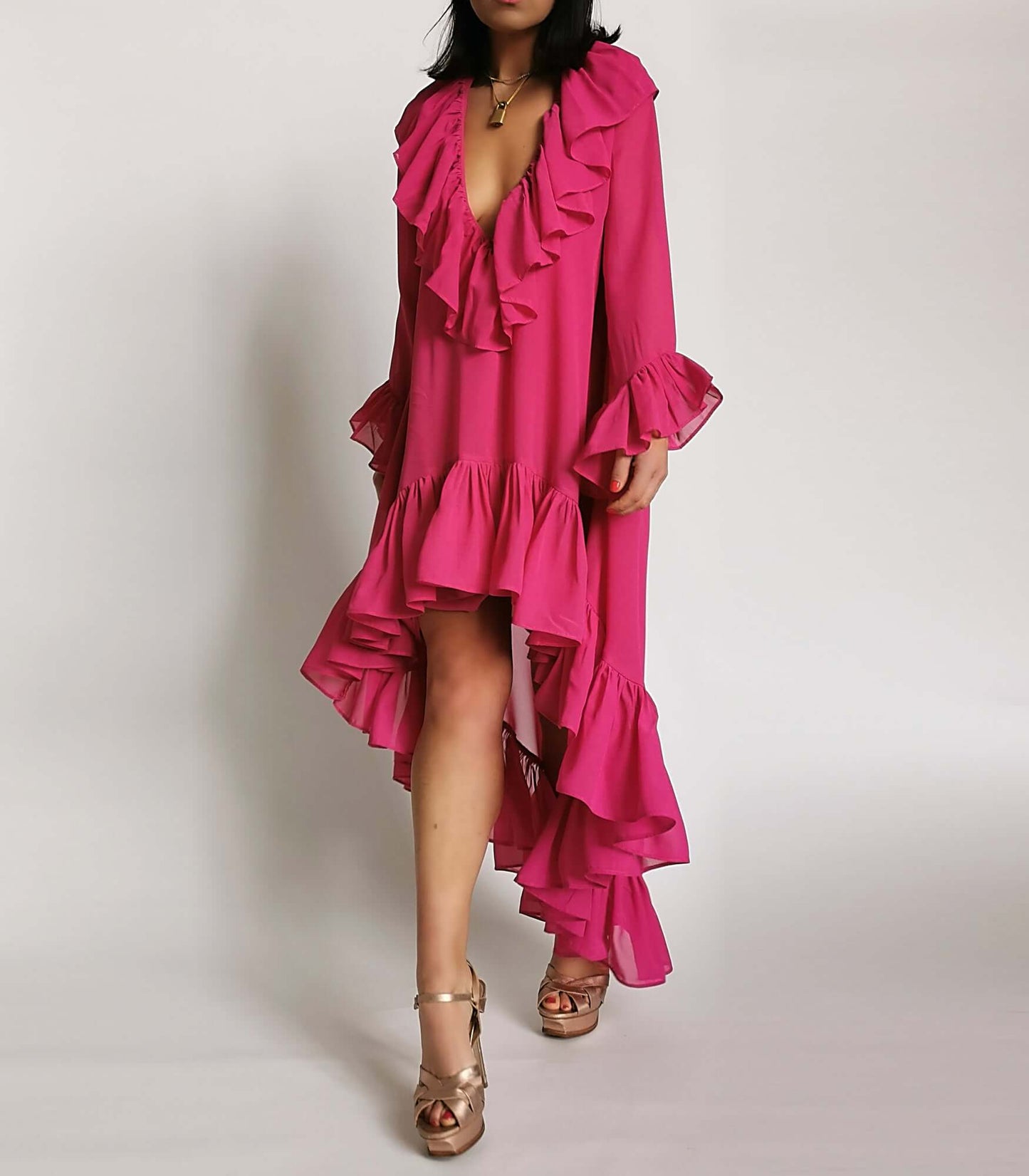 Elisa Dress: Stunning Pink Ruffle Georgette